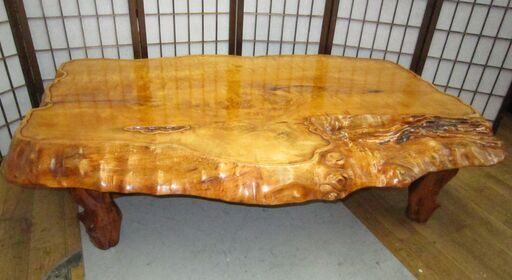 R466 天然木 一枚板 座卓、大型ローテーブル、幅152cm Used・美品